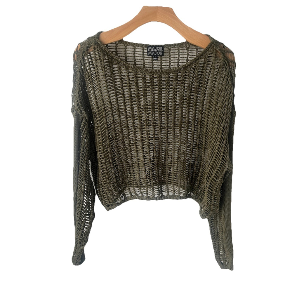 Major Label Group Open Knit Green Sweater Womens M